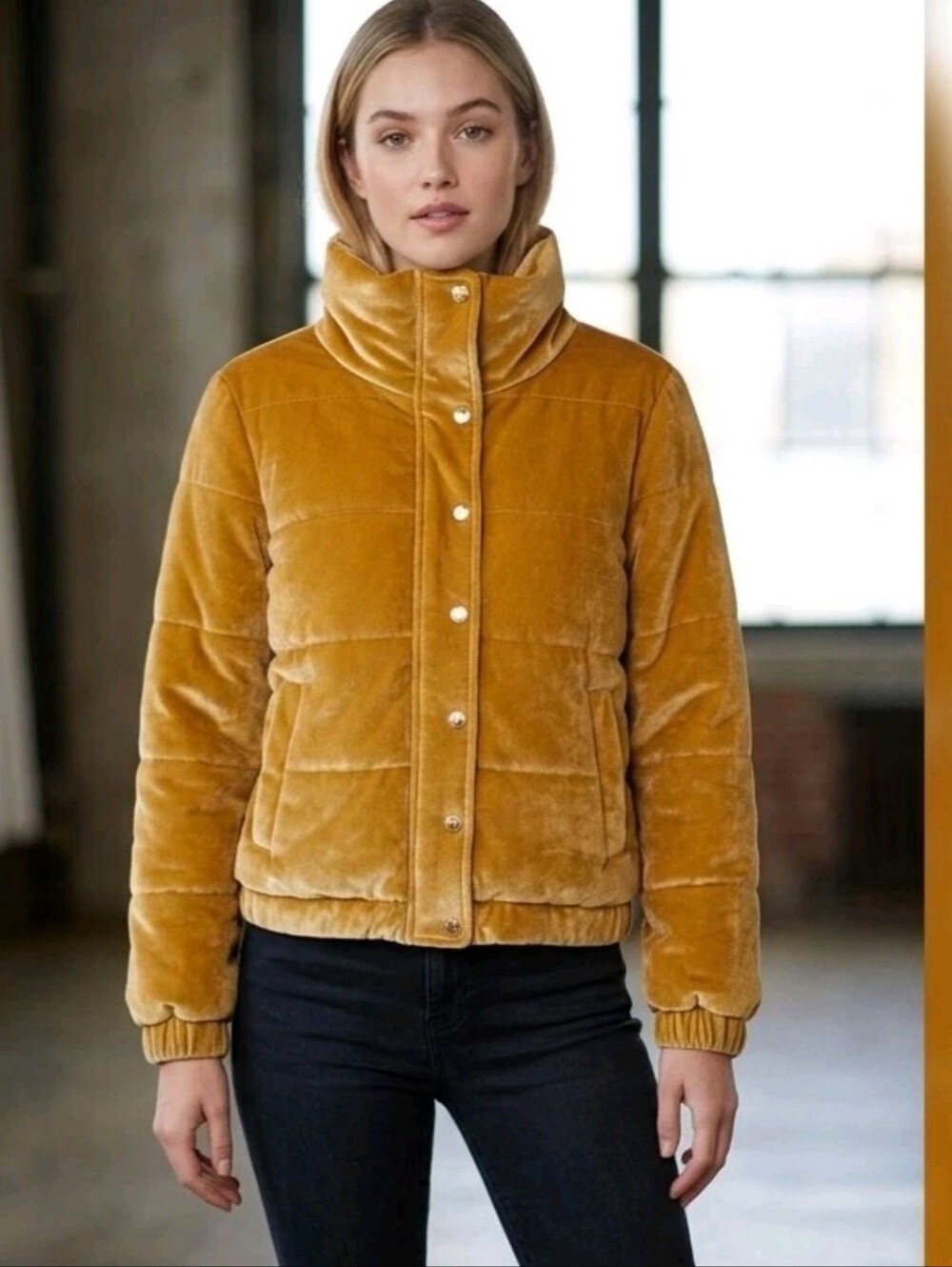 Marc New York Andrew Marc Women's Gold Velvet Puffer Jacket Size XL